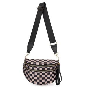 7970 Checkered Crossbody Bag Spacious Bum Bags Nylon Fanny Packs Belt Bag